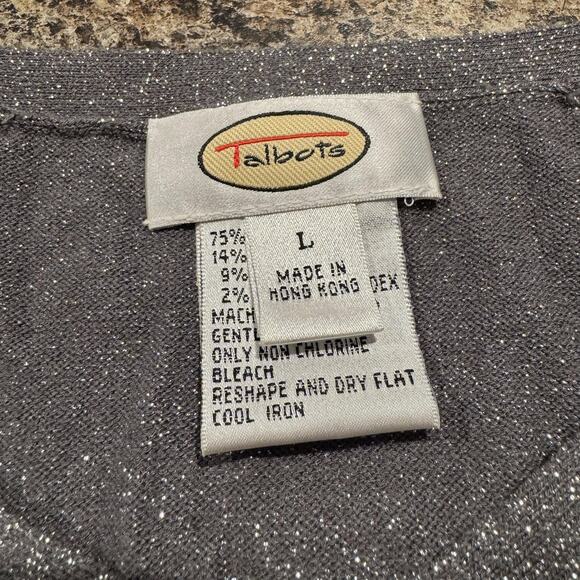 Talbots Vintage Sweater Y2K Coquette Coastal Preppy Academia Metallic Gray Large - Picture 3 of 5